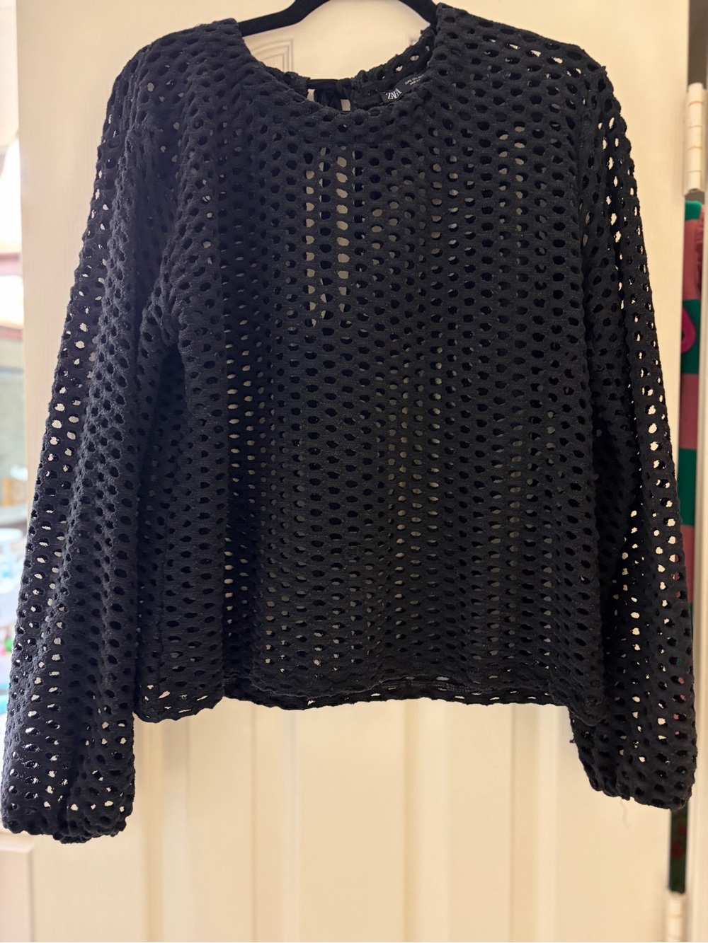 Zara Black Open-Weave Tie-Back Top